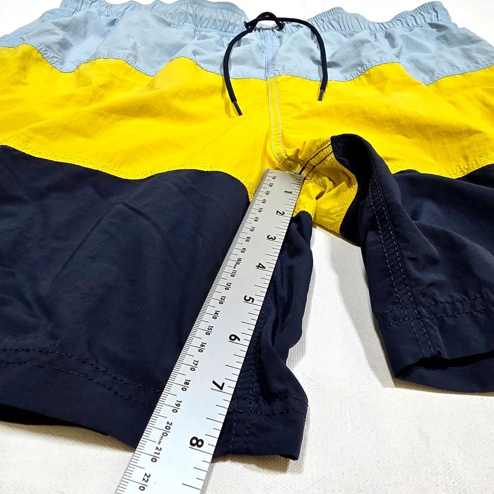 Nautica Swim Trunks Mens XL Blue Yellow Black Colorblock Logo Board Shorts